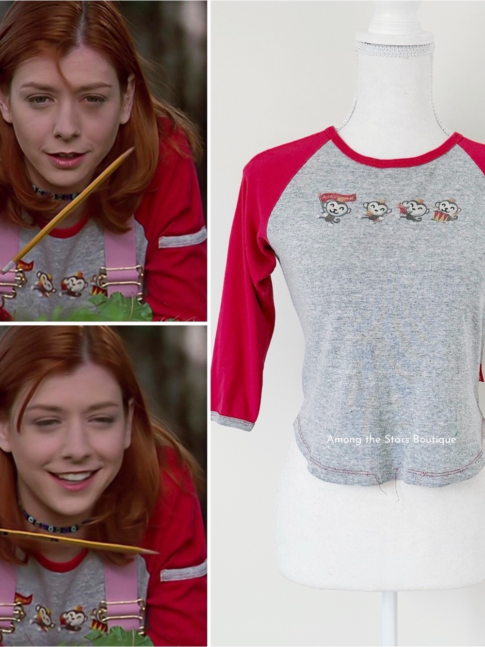 FLAWED GEM Super Rare 90s Vintage Monkey Graphic Raglan Top ASO Willow in BTVS
